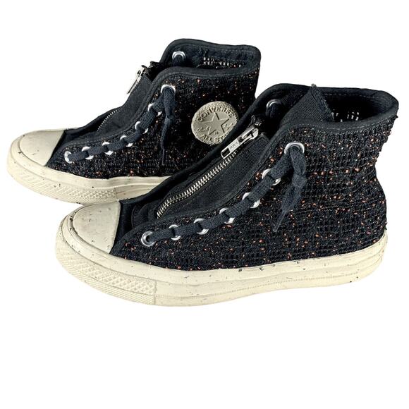 Converse All Star Chuck Taylor 70 High Kids 4 Speckled Black Crochet Knit Zip Up - Picture 5 of 10